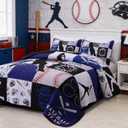 Meeting Story 3Pcs Full Size Quilt Bedspread Kids Teens Sport Baseball Patchwork Blue White Boys Multicolor Bedding Set(Blue,Full)