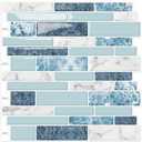 DEWOO Peel and Stick on Self Adhesive Backsplash Wall Marble Tiles Stickers 3D for Kitchen Bathroom,Spliced Blue (10-Sheet, 12"×12")