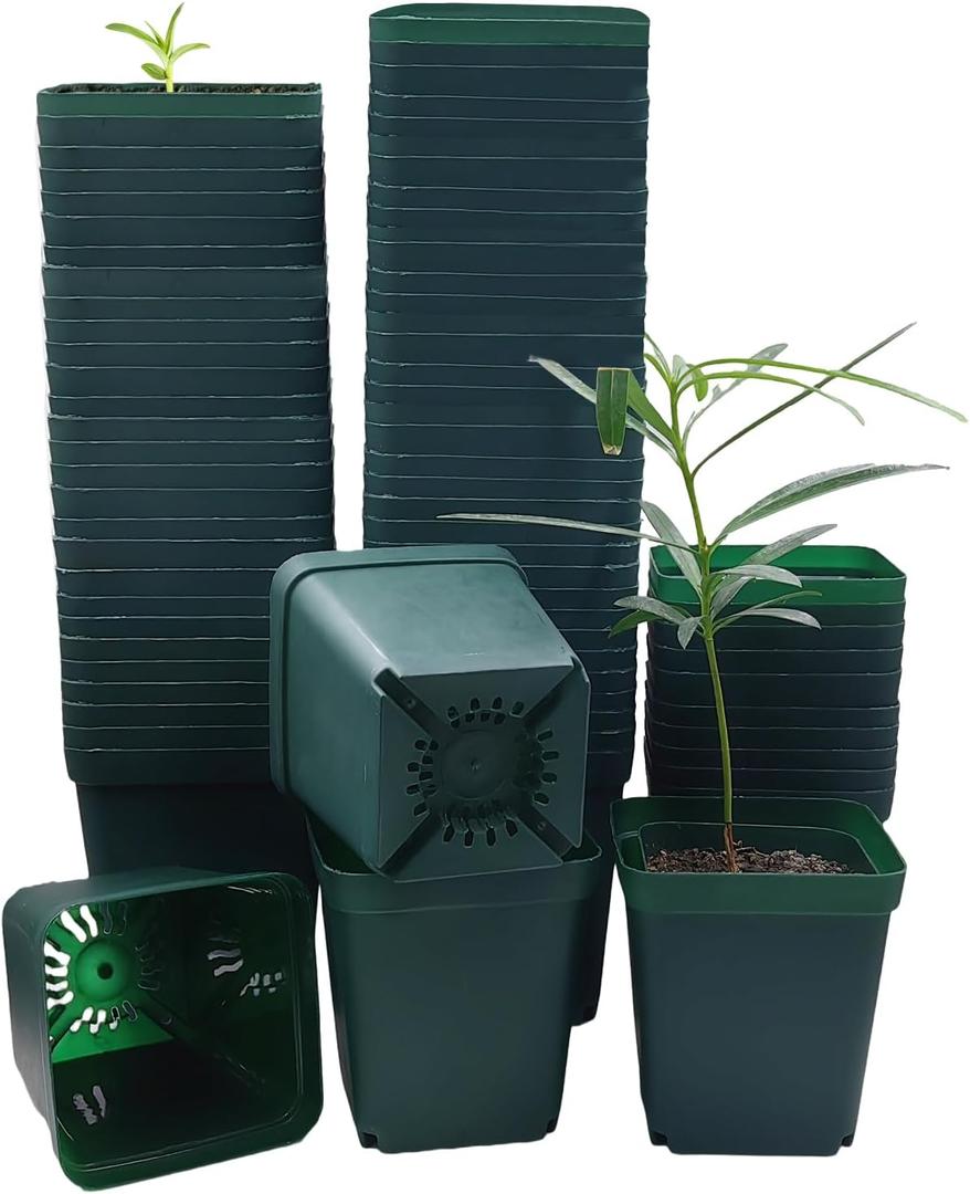 RooTrimmer Square Nursery Seedling Pot 3.5 Inches 90 Pcs, Small Nursery Pot Plastic Thick and Sturdy Seed Start Germination Pot for Plant Propagation and Seeding(Green,3.54 Inches, 90Pcs)