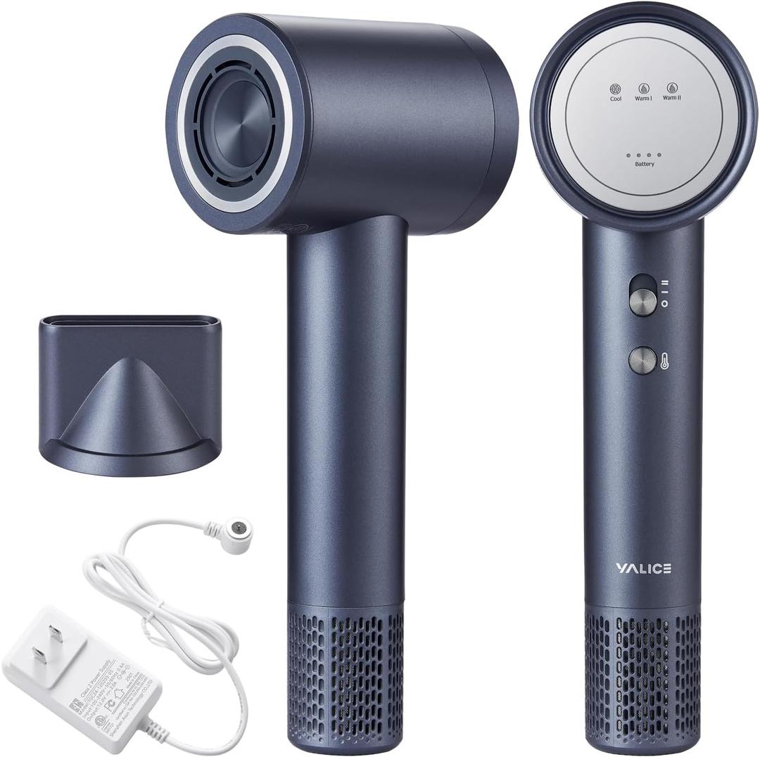 YALICE Cordless Hair Dryer Rechargeable with Digital Screen, 15000mAh Travel Hair Dryer with Magnetic Nozzle, 4 Mode Portable Hair Blow Dryers for Women Kids Outdoor Camping Beaches (Gray)