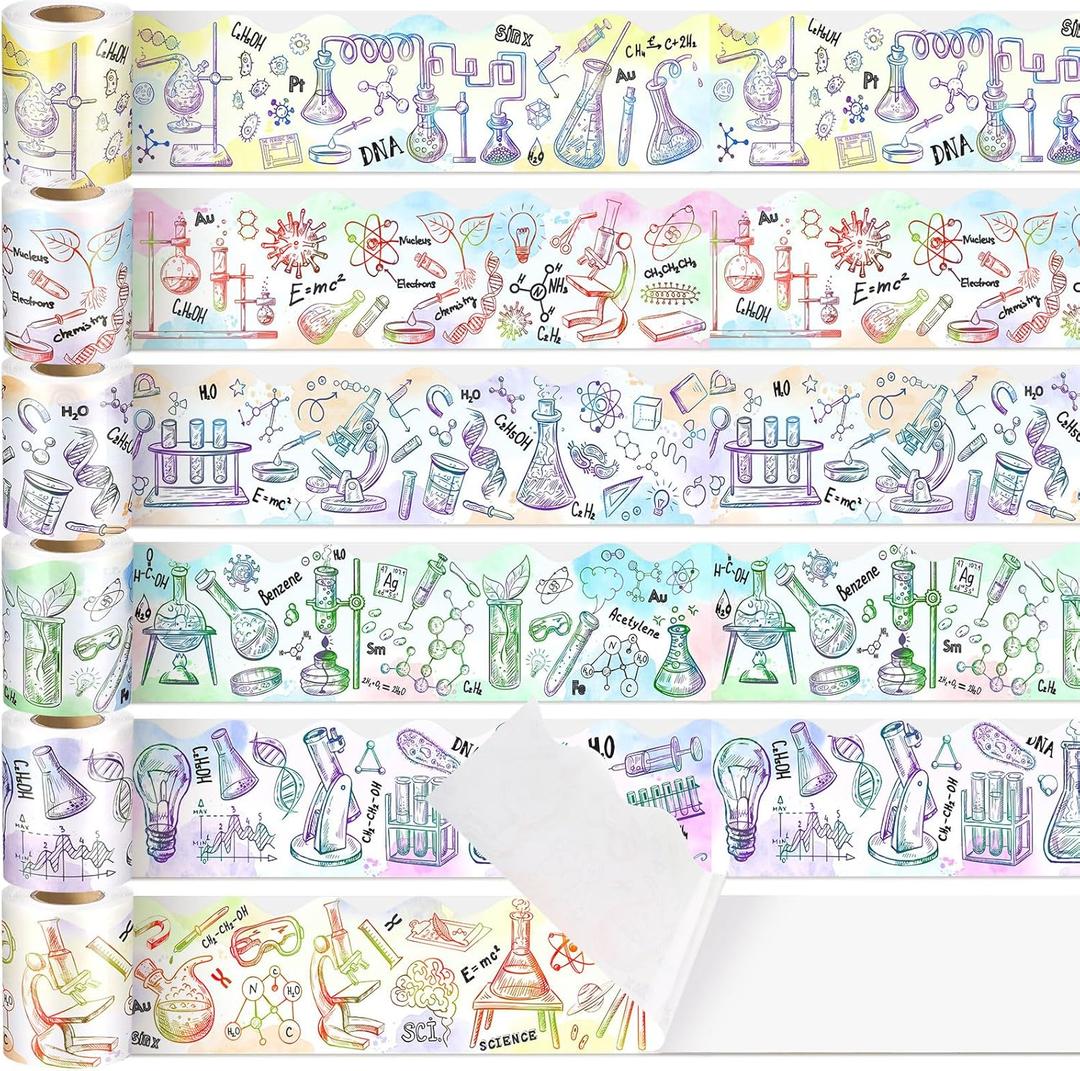 6 Rolls 196.8ft Science Bulletin Board Borders Classroom Bulletin Board Trim Chemical Themed Back to School Decorations for School Office Party Decorations (Colorful)