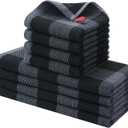 Homaxy Kitchen Towels and Dishcloths Set, 12 x 12 and 13 x 28 Inches, Set of 8 100% Cotton Waffle Weave Check Plaid Kitchen Dish Towels, Super Soft and Absorbent Dish Cloths, Black & Grey