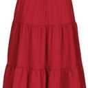 MSLG Women's High Elastic Waist Midi Skirt Casual Summer Trendy Tie Front Flowy Ruffle Floral Print A line Skirts 626 (Red, L)