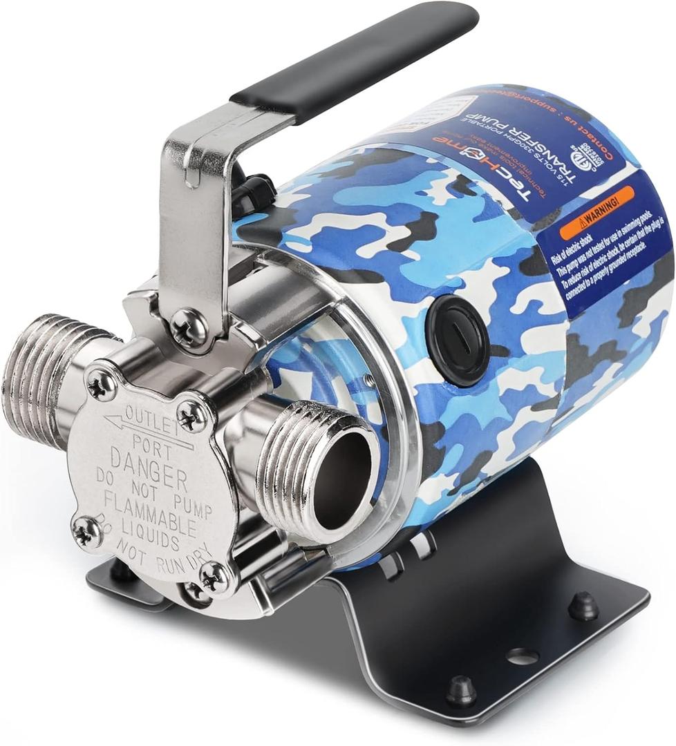 115V 1/10HP 330GPH Utility Rain Barrel Waterbed Pump, With Water Hose Kit, Camouflage Color.