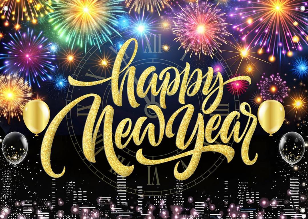 LYCGS 70.8''x47.2'' Fabric 2026 Happy New Year Backdrop Colorful Fireworks Photography Backdrop New Years Eve Party Decor Banner X-478