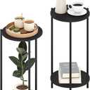 Furinno BESI Side Table Set of 2, 2-Tier Small Round End Table with Metal Legs, Metal Frame Night Stand, Bedside Table with USB and Type-C Charging Port, for Living Room, Bedroom, Americano, 2-Pack, 11.6"W Metal Frame