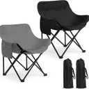 2 Pack Compact Camping Chairs Portable Folding for Outside with Carry Bag Lightweight Moon Chairs for Travel Picnic Hiking Beach Fishing, 600D Oxford, Supports 330lbs(Grey, Black)
