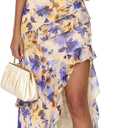 BTFBM Off The Shoulder Dresses for Women Summer 2026 Strapless Ruffle Slit Formal Wedding Guest Dress Cocktail Party (Floral Apricot Blue, Large)