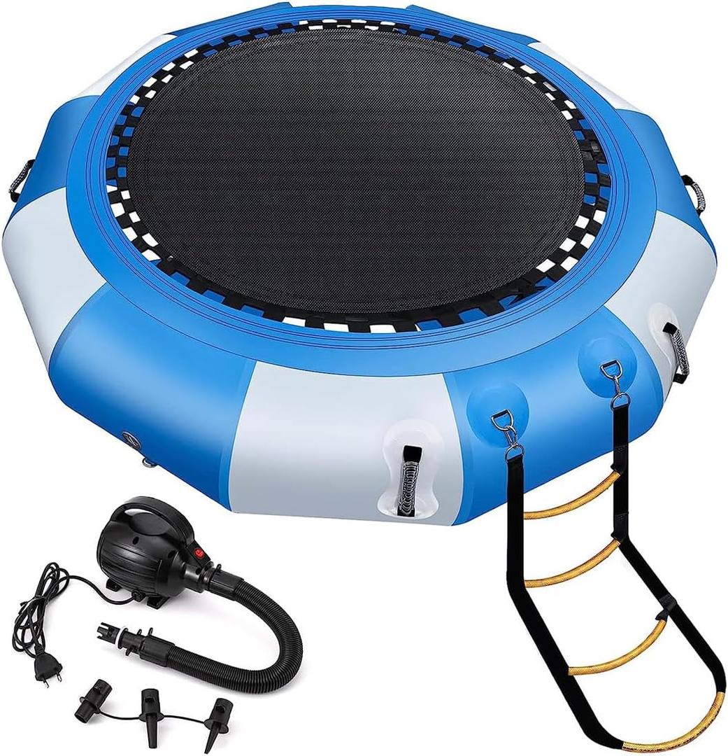 6.5FT Inflatable Swim Platform Water Trampoline for Lake, Recreational Water Bouncer Floating Trampoline with 4-Step Rope Ladder for Adults/Kids