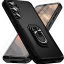 Phone Case for Samsung Galaxy S25FE [15 FT Military-Grade Drop Protection] with 2X Tempered Glass Screen Protector, Heavy-Duty Shockproof Kickstand Phone Case (Black)