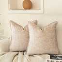 WACOMECO Neutral Chenille Throw Pillow Covers, Pack of 2 Soft Textured Accent Decorative Cushion Covers for Couch Sofa Bed Home Decoration,18x18 Inch, Beige