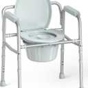 HOMLAND 3-in-1 Bedside Commode Chair with Sturdy Dual-Crossbar Support Construction, Stable Portable Commode Toilet with 7.5Qt Potty , 350 Lbs Bedside Commodes for Seniors, Silver