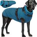 PUMYPOREITY Dog Jackets for Large Dogs, Warm Dog Winter Coat with Harness Built in, Fleece Jacket with Back Zipper, Cold Weather Coats for Outdoor, Waterproof & Windproof Pet Snowsuit, Blue, XL
