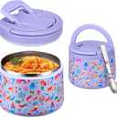 Itslife 14oz Vacuum Insulated Soup Thermos for Hot Food, Kids Lunch Container with Leakproof Buckle Lid, Wide Mouth Stainless Steel Food Jar with Spoon (Purple Mermaid)