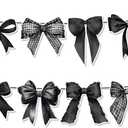 2Pcs Black Bow Party Garland Banner  Black Bow Banner 9.8ft Long Hanging Bunting with 16 Bows Pattern (5.9-7.1in Tall) for Birthday Parties, Graduation, Baby Shower, Bridal Shower & Wedding Decor
