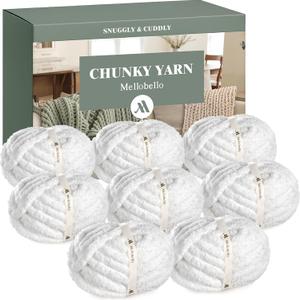 Jumbo Chenille Chunky Yarn for Crocheting - Super Bulky Fluffy Chunky Yarn for Hand Knitting - Extra Thick Soft Blanket Big Yarns 8 Jumbo Pack (27yds,8 oz Each Skein) Pure White
