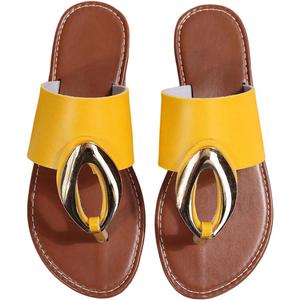 Verdusa Women's Summer Colorblock Thong Sandals Open Toe Slip on Slippers Yellow-2 6.5