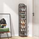 Vertical Shoe Rack, Shoe Shelves with 2 Hooks, Wood Shoe Organizer for Entryway, Shoe Tower for Small Spaces, Free Standing (Rustic Brown, 8 Tier)