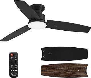 Conciseer Modern 42 Inch Ceiling Fans with Lights and Remote, Bedroom Living Room Office, Flush Mount, 18W 3CCT Dimmable, Dual Color 3 Blades 6 Speed Reversible Quiet DC Motor, Black/Wood Grain