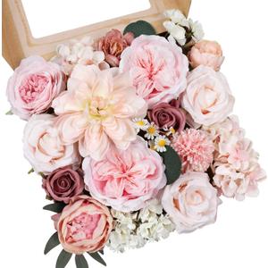 AmyHomie Pink Artificial Flowers Combo Silk Mix Peony Rose Hydrangea Daisy Fake Flowers w/Stem for DIY Wedding Bouquets Centerpieces Arrangements Table Decor Party Bridal Baby Shower Home Decor (Blush)