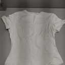 YEOREO Women Fitted Workout Tops Short Sleeve Double Lined Basic Y2K Going Out Crew Neck Compression Crop Top (Medium, White)