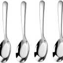 MIUPOO Thickened Stainless Steel Soup Spoons, Asian Chinese Japanese Flat Soup Spoons Large for for Ramen Noodles Bowl Table Serving, Silver, 1.77Inches, 4 Pieces