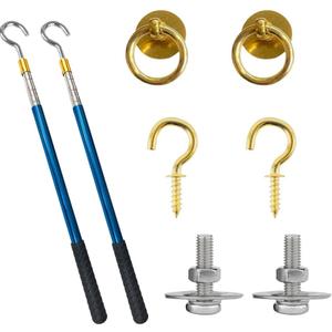 VOVCIG 2 PCS Ladder Pull Down System Kit, Attic Pull Down Hook, Telescopic Extension Pole, Extension Length 15-60 Inches (Bright copper)