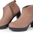 Hawkwell Women's Suede Arch Support Side Zipper Comfort Ankle Boot Chunky Block Heel Booties (Brown, 9.5)