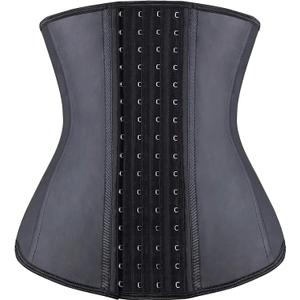 YIANNA Waist Trainer for Women Latex Underbust Waist Corsets Cincher Hourglass Body Shaper 4 Hooks (Small, Black Long Torso)