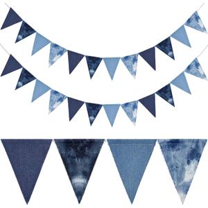 Breling 2 Pcs Denim Banner Denim Party Decorations Blue Banner Bachelorette Party Decorations Bunting Garland for Blue Jean Baby Shower Birthday Wedding Festival (Triangle)