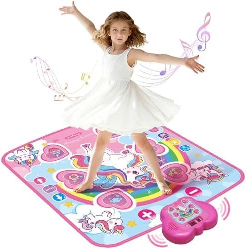 Humzo Unicorn Toys Dance Mat for Girls – Bluetooth Light-Up Musical Floor Mat with 4 New Game Modes, Adjustable Volume, 2025 New Gift for Girls Ages 3-12 Birthday & Christmas (Pink)