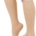 Medical Graduated Compression Socks for Men & Women 30-40 mmHg-2 Pack Extra Firm Support Knee High Circulation Socks L/XL White Beige