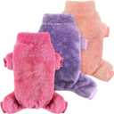 Idepet 3 Pack Fuzzy Velvet Dog Pajamas, Plush Dog Sweater Onesie Soft Pet Clothes Winter Outfit Doggy Pjs Puppy Jumpsuit, Cat Coat, Medium (Pink+Purple+RoseRed)