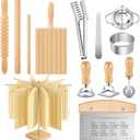 Tioncy 13 Pcs Pasta Making Tool Include Stainless Steel Pasta Drying Rack Gnocchi Board with Roller Ravioli Rolling Pin Pasta Tong Dough Scraper Ravioli Stamp Empanadas Press Mold Maker for Kitchen