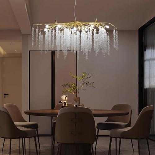 Adjustable Tree Branch Chandelier, Pendant Style Crystal Chandelier, L39.3 inches Gold, Requires 13 G9 Light Bulbs, Suitable Bedroom, Living Room, Kitchen, Dining Room (Bulb not Included)