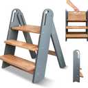 Step Stool for Toddler, 3-Step Kids Step Stool for Bathroom Sink, Foldable Toilet Potty Training Stool with Handles, Child Kitchen Counter Stool Helper Wooden Ladder for Toddlers