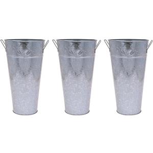 Hosley Set of 3 Galvanized Vases 6.5" Dia x 12" H Each French Bucket Design Ideal Gift for Wedding Special Events Aromatherapy Spa Reiki Meditation Settings O3
