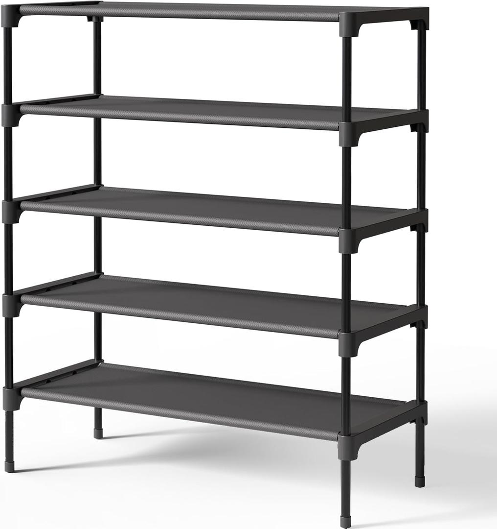 Kitsure Shoe Rack - Non-Woven Shoe Rack Shelf, Shoe Organizer for Closet, Entryway, Garage & Corridor, Stackable Shoe Shelves, 27.5" Wide - 5 Tier, Black
