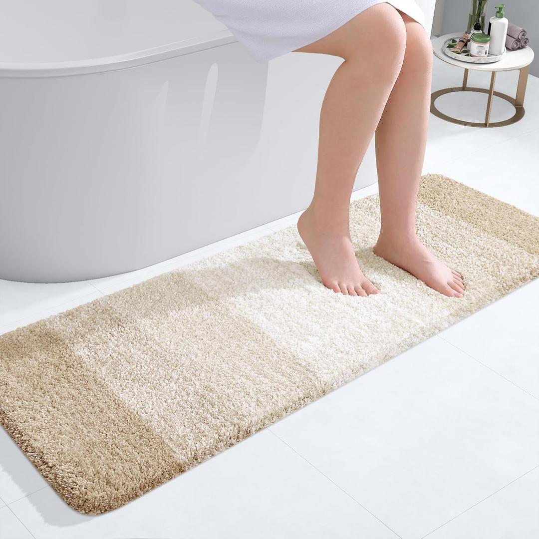 OLANLY Bathroom Runner Rugs 47"x17", Extra Soft Absorbent Microfiber Bath Rugs, Rubber Backing, Quick Dry, Washable Bath Mats for Bathroom Floor, Tub, Shower and Home Decor Accessories, Light Beige
