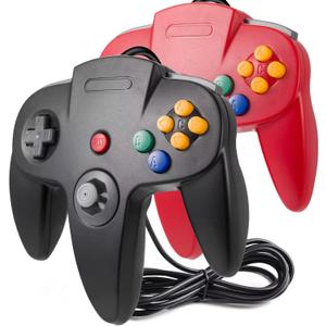 2 Pack Classic N64 Controller, suily N64 Wired USB PC Game pad Joystick, N64 Bit USB Wired Game Stick Joy pad Controller for Windows PC MAC Linux Raspberry Pi 3 Sega Genesis (Black/Red)