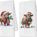 OTOUO Cow Christmas Kitchen Towels, Farmhouse Hand Towels for Bathroom, Dish Tea Towels for Kitchen Decor, 16x24 Inch Set of 2