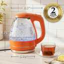 OVENTE Electric Kettle, 1.5L Borosilicate Glass Countertop Water Heater and Boiler for Coffee or Tea, BPA-Free, Auto Shut-Off, Boil-Dry Protection, Removable and Washable Spout Filter, Orange KG83O