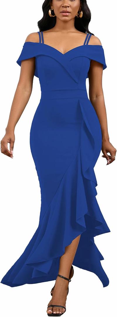 2025 Women's Sexy Elegant Formal Dress Sleeveless Wedding Guest Bride Dresses (X-Large, Blue Formal Dress)