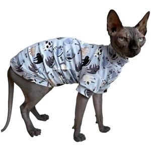 Limited Edition Sphynx Cat Cotton T-Shirts Hairless Cat Sweatshirt Pet Kitten Clothes Round Collar Kitten Shirts Vest Cats & Small Dogs Apparel (Cat Fishbone, or XL (10-12 lbs))