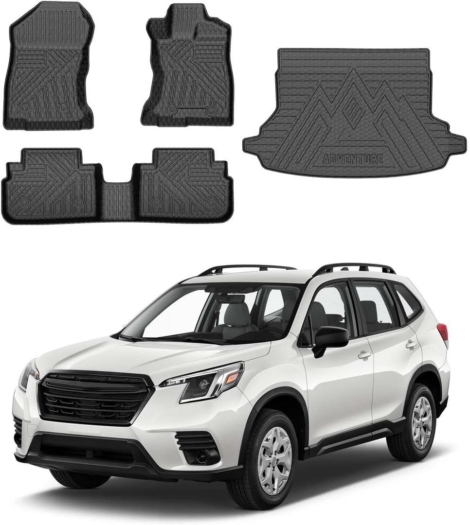 Powerty Floor Mats & Cargo Liner for 2019-2024 Subaru Forester Accessories Cargo Mats TPE All Weather Floor Liners Heavy-Duty Trunk Liners Trunk Mat 3PCS (12)Subaru Forester19-24Combo Set)