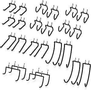 HUHOLE Pegboard Drill Holder, Peg Board Tool Utility Hooks, 24 Pack Heavy Duty Pegboard Tool Holder for Power Tools, Drill, Hammer, Cord, Fit for 1/4" Pegboard (24PC)