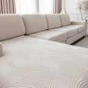 Couch Cushion Covers for Sectional and L Shaped Sofa, Stretch Soft Sofa Covers Washable Wear Resistant Slipcovers Furniture Protector Pet-Friendly (3 Seaters Covers+1 Chaise Cover, Ivory)