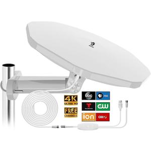 Outdoor TV Antenna 360 Omni-Directional Reception 120+ Miles Long Range Enhanced VHF and UHF 4K HDTV Antenna for Added Stability, Digital Antenna for Camper/Attic/RV - 33FT RG6 Coax Cable (TV084-2)