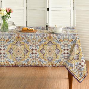 Horaldaily Boho Bohemia Style Tablecloth 60x84 Inch Rectangular, Vintage Country Rustic Farmhouse Magical Fall Yellow Washable Seasonal Table Cover for Party Picnic Dinner Decor