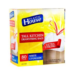 White Drawstring Plastic Garbage Bags - 13 Gallon (Pack of 80) - Perfect for Kitchen, Outdoor Spaces, Events, More, 4 Pack